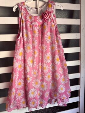 Blueberi Boulevard Pink Daisy Sundress with Yellow Centers